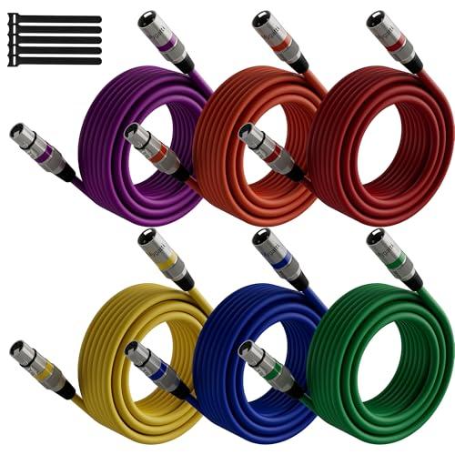 Cavo per microfono XLR Bilanciato 10M(6 Pezzi,multicolore),da maschio a femmina,schermatura a 3 pin,cavo patch DMX,con soppressione EMI e RFI,compatibile con amplificatore,altoparlante+5 fascette