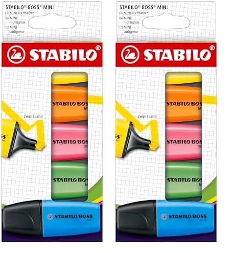 Stabilo BOSS MINI - Evidenziatore - Astuccio da 5 - Giallo/Arancione/Rosa/Verde/Blu (Confezione da 2)