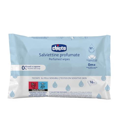 Chicco Salviette Tascabili Neonato Detergenti Multiuso, Senza Alcool, Profumate, Adatte per Pelli Sensibili, 1 Confezione da 16 Pezzi