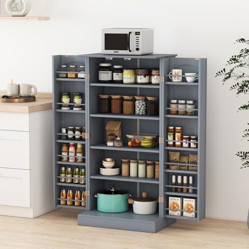 COSTWAY Credenza da Cucina, Mobile da Cucina Moderno con 6 Ripiani Regolabili, per Cucina, Sala da Pranzo e Soggiorno, 60 x 40 x 120 cm (Grigio)