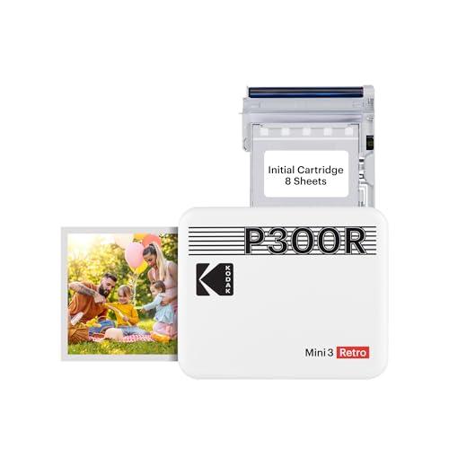KODAK Mini 3 Retro 4PASS Stampante Fotografica Portatile (7.6x7.6cm) + 8 Fogli, Bianco