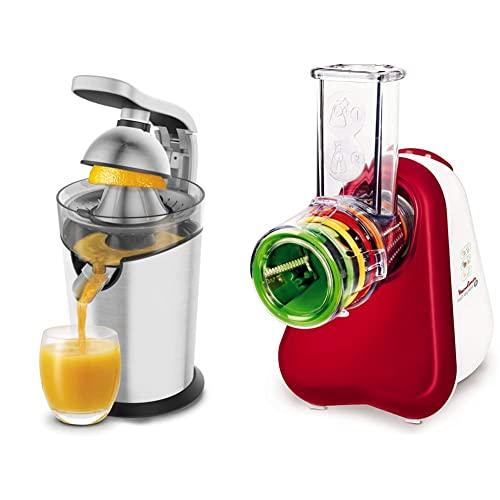 Moulinex PC700 Vitapress Pro, Spremiagrumi, 1 Cono Rotante, Design Pratico e Aerodinamico & Fresh Express DJ755G Affettatutto Grattugia Elettrico, 5 Funzioni di Taglio, 200 W, 1 L