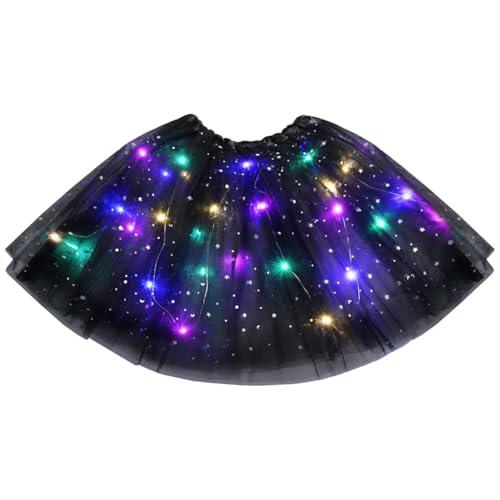 URAQT Gonna Tulle LED per Bambina, Gonna a tutù in Tulle Luminoso, Gonna tutù Ragazze in Tulle con 3 modalità di Illuminazione, per Feste Carnevale Halloween Spettacolo Danza Fotografia(Nero)