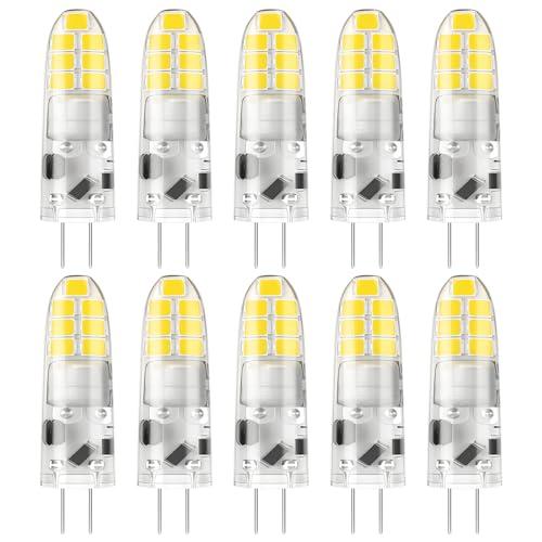 DiCUNO Lampadina LED G4, 2W equivalente alogeno 20W, 200LM, Bianco freddo 6000K, 12V, Non dimmerabile, Lampadina piccola a risparmio energetico per cappe/lampadari, 10 pezzi