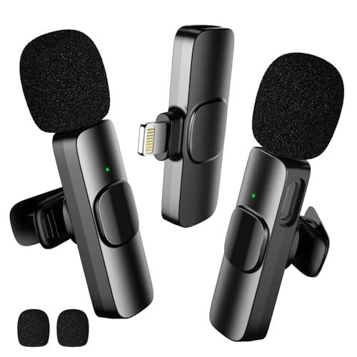 BYbrutek 2 microfoni wireless Lavalier per iPhone e iPad, mini microfono per registrazione video/podcast, interviste, YouTube, TikTok e Vlogging (Ricevitore di fulmini)