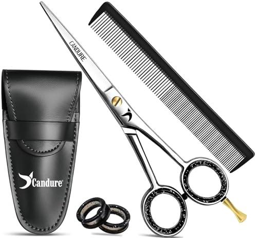 Candure Forbici Parrucchiere Professionali Forbice per Capelli da Barbiere per Taglio di Capelli Acciaio Inossidabile Adatta per Kit Barbiere, Uomini e Donna (Argento Oro, 6.5