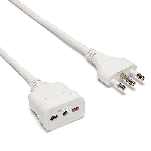Velamp Prolunga elettrica da 3 metri – Spina grande (16A) e presa bipasso grande/piccola da (10A/16A) - Ideale per collegare gli apparati domestici – Colore bianco