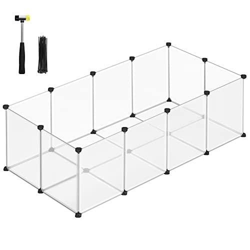 SONGMICS Recinto per Animali con Fondo, Recinzione per Animali di Piccola Taglia, Gabbia in Plastica da Interno per Criceti Conigli Ricci Porcellini d’India, 143 x 73 x 46 cm, Bianco LPC02W