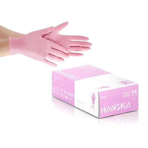 HANSKA 100 Guanti Monouso Nitrile Rosa - Senza Polvere - Usa e Getta- Ambidestri - Non Sterili - Base di Gomma - Adatti per Ambiti Medici, Manipolazione degli Alimenti (100, M)