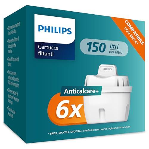 Philips Water Cartucce filtranti sostitutive Anticalcare+, 6 unità, compatibili con Brita, FINO AL 50% IN PIÙ DI RIDUZIONE DELLA DUREZZA