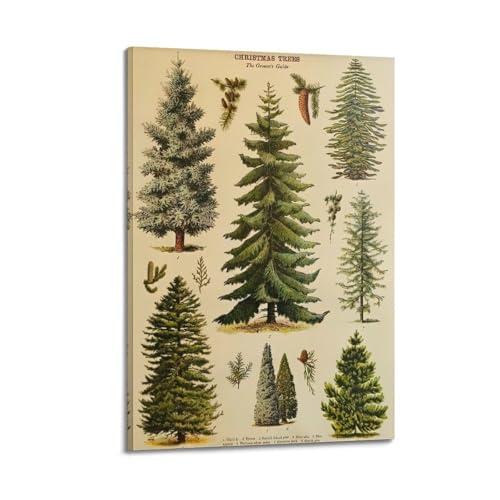 HNPBB Poster vintage con albero di Natale, guida su tela, poster decorativo da parete e stampa artistica moderna per camera da letto, poster decorativo per camera da letto (50 x 75 cm)