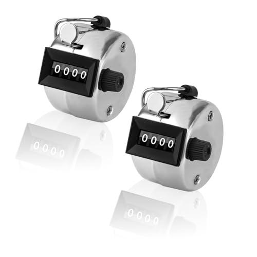 2 Pz Contapersone Manuale, Contatore Conta Persone, Contatore Manuale, Contatore a Clicker, Contatore a Mano in Metallo con Display a 4 Cifre, Contapersona Portatile per Corsa Golf Baseball