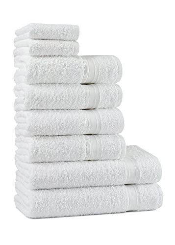 Tuiste Set Asciugamani Bagno Bianchi, Hotel, Cotone, 2 Telo Doccia 70x140cm + 4 Asciugamani 50x90cm + 2 Asciugamani Ospiti 30x50cm, Asciugamani Bagno Viso e Bidet Bianco, Morbidi, Assorbenti