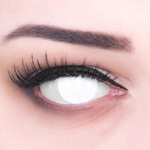 Meralens Lenti a Contatto Colorate biance Blind White - con porta lenti a contatto - ideali per Manga Anime Cosplay Halloween carnevale – Durata 1 Anno 1 Coppia (2 pezzi) senza correzione