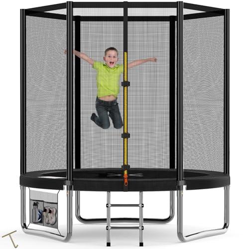 Devoko Trampolino Elastico per Adulti e Bambini, Tappeto Elastico da Giardino Ø 183/228/305/366/427 cm | Set Completo con Rete di Sicurezza, Scaletta, Copertura, Rete per Scarpe,50 kg(Nero)
