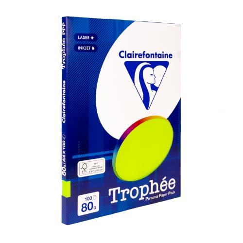 Clairefontaine Trophée – Mini Resma di carta, 100 fogli, formato A4, 21 x 29.7 cm A4, 21 x 29.7 cm Verde fluorescente