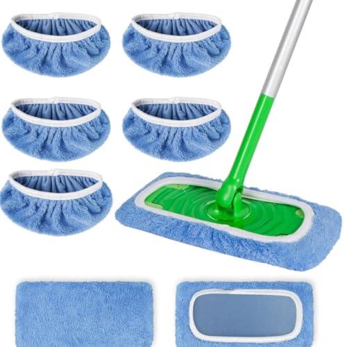 Confezione da 5 panni riutilizzabili in microfibra lavabili, per la pulizia di pavimenti bagnati e asciutti, adatti alla maggior parte dei mocio standard, panni per la pulizia della casa blu chiaro