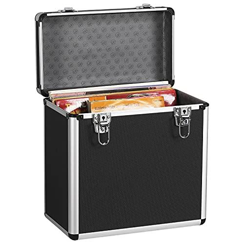 Yaheetech Valigetta Porta LP Vinili con Capacità 50 Dischi Valigia Custodia per Trucchi Gadget 35 x 20 x 36 cm Nera
