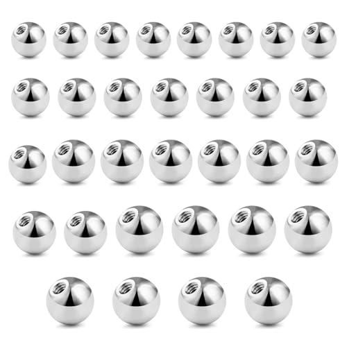 WeddHuis 32 PCS 14G Palline per Piercing 3/4/5/6mm Argento Oro Nero Sostituzione Palline In Acciaio Inox per 1,2mm Labbro Setto Helix Sopracciglio Ombelico Gioielli per Piercing