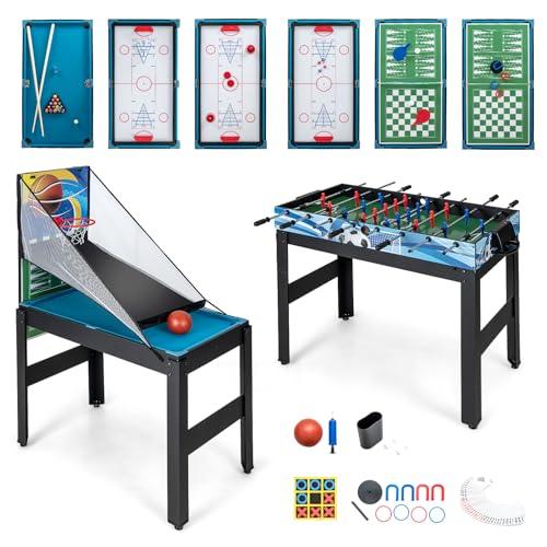 HOMASIS 14 in 1 Tavolo Multigioco, Tavolo da Gioco Multifunzione con Calcio Balilla, Basket, Biliardo, Hockey, Ping Pong, Scacchi, Dama, Backgammon, Carte da Poker ecc. per Bambini e Adulti