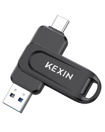 KEXIN Chiavetta USB 3.0 128GB Chiavetta USB C 128 GB Pendrive OTG Pennetta Girevole Doppia Memoria Stick con Connettori USB reversibili di Tipo C e Tipo A per Smartphone, Tablet, Mac e Computer, Nero