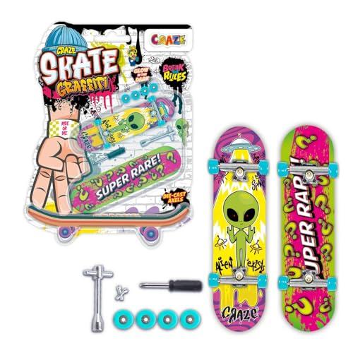 CRAZE Fingerboard Set – Confezione da 2 Mini Skateboard da Dita Tipo Tech Deck – Fingerboard con Accessori per Bambini – Skateboard Mini per Trucchi e Stunt