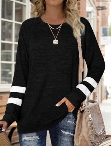Felpe da donna girocollo a blocchi di colore maglioni a maniche lunghe tunica top moda 2025, nero, XL