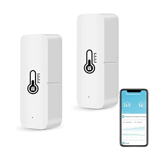 Molczov Termometro igrometro WiFi Intelligente, sensore di Temperatura e umidità Bluetooth per Interni ed Esterni, Alexa/Google Assistant termometro WiFi App Remoto per casa. 2 Confezione