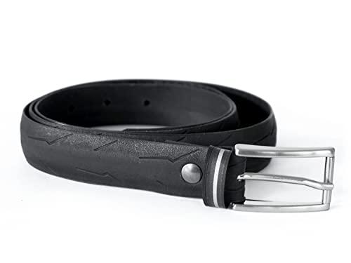 MNMUR Cinta Uomo Nera realizzata in copertone di bicicletta - Taglia M/L, Lunghezza 128 cm, Altezza 2,5 cm, 100% vegan friendly, Fibbia in metallo con finitura in acciaio satinato, Made in Italy