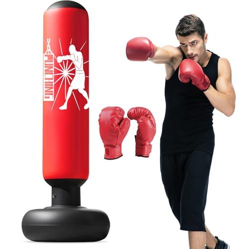 Qoosea Sacco da Boxe per Bambini, 160cm Stabile Sacco da Boxe Gonfiabile con Guanti da Boxe, Pratica di Taekwondo Karate Attrezzatura da Allenamento MMA, Regalo per 3-12 Ragazzi Ragazze