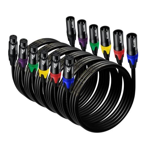 EBXYA Cavo XLR per Microfono 1M 6Pack 3-Pin Bilanciato Maschio-Femmina Multicolore - Cavo DMX e Patch per Microfono
