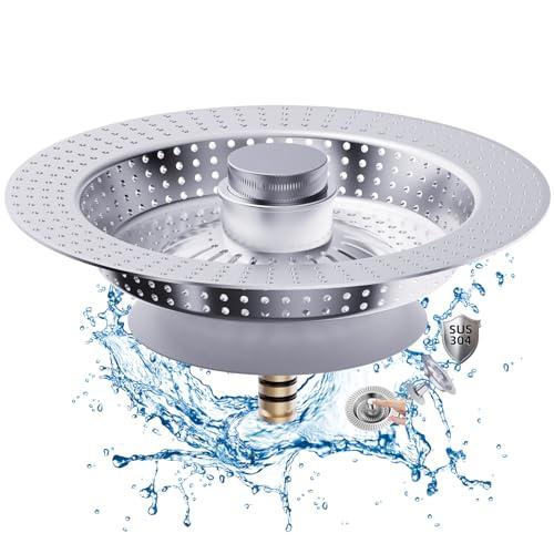 Tappo lavandino cucina e filtro lavandino combinato, 3 in 1 tappo lavello cucina in acciaio inox e filtro lavandino cucina per scarichi standard, protezioni ideali per il scarico lavandino cucina