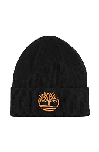 Timberland Cuffed Beanie with Embroidered Contrast Tree Hat (Black)
