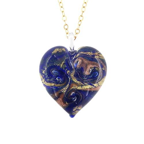 Venetiaurum - Collana Lunga con Pendente a Cuore in Vetro Originale di Murano e Argento 925 - Gioiello made in Italy certificato