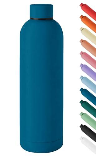 Borraccia Termica Grande 1 Litro Bottiglia Acciaio Inox Inossidabile Doppio Strato 1000 Ml Tappo Antigoccia Doppia Camera Bevande Calde Fredde Termos Sistema Sottovuoto Rivestimento Soft Touch - Blu