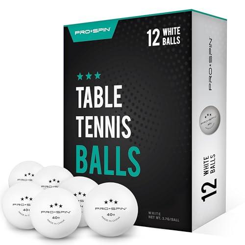 PRO SPIN Palline Ping Pong – Bianche 3-Stelle 40+ Palle da Ping Pong di Alta Qualità (Confezione da 12) Palline da Ping Pong per Giochi e Competizioni, da Esterno o Interno