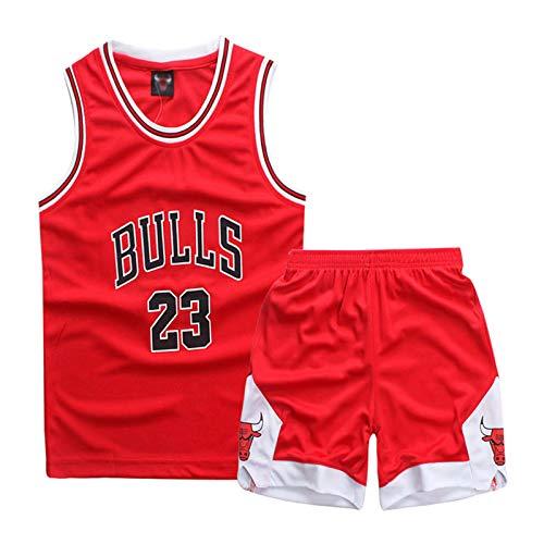 ISOVNUS Magliette Canotta e Pantaloncini da Basket Bambino 2 Pezzi - Completo Pallacanestro Ragazzo Senza Maniche per Bambini 5-6 Anni Rosso