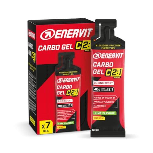 Enervit, Carbo Gel C2:1PRO Lime, Gel Energetico, 40g di Carboidrati, Per Attività ad Alta Intensità, +50% di Carboidrati Assorbiti, Gusto Lime, Senza Glutine, Alta Digeribilità, Vegan, 7 Pack da 60ml