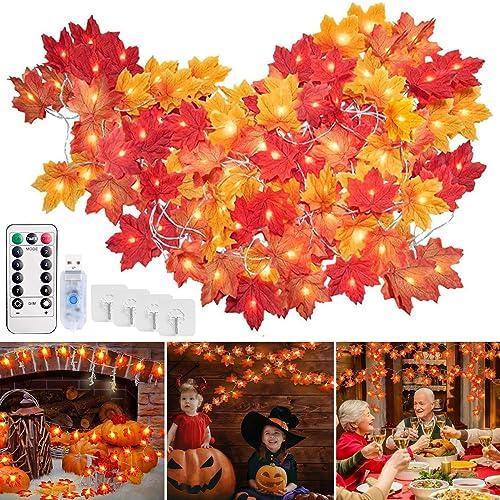 Foglie di Acero Luci, Addobbi autunnali, Lucine, 6M/40 LED Stringa con Telecomando, Ghirlande Artificiali, Halloween Decorazioni Natalizie