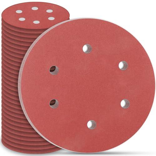 STEBRUAM Dischi Abrasivi 225 mm, Carta Abrasiva 30 Pezzi Kit di Carta Abrasivi a 6 fori Rotondi di Carta Vetrata, Grana P180 per Smerigliatrici per Cartongesso e Giraffe Abrasive
