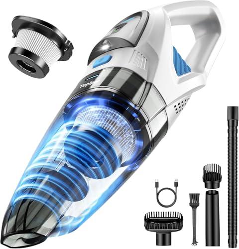 Topipop Aspirabriciole Senza Fili Potente,Aspirapolvere Portatile Auto con Potenza di Aspirazione Elevata di 25KPa,Aspirapolvere Mano Piccolo con Filtro HEPA per Peli di Animali,Tappeti,Casa (Bianco)