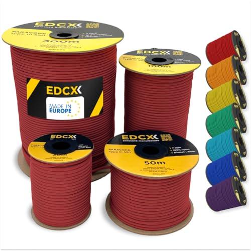EDCX 4mm Nylon Paracord 550 15m (50 feet) - Type III, 100% Nylon Rope, 7 Strand Rope, 4mm Nylon Rope in Solid Colors (Red, 15 m)
