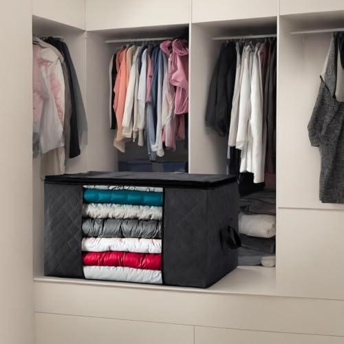 Organizer per biancheria, grande, 90 l, pieghevole, con coperchio con cerniera, per armadio, vestiti, coperte, tessuti, cuscini, dormitorio