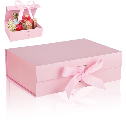 Scatola Regalo, Scatole di Regalo Magnetiche con Coperchi, Scatole Regalo con Nastro, Confezione Regalo con Fiocco, Scatola Regalo Premium Gift Box, per Compleanno, Natale, San Valentino (Rosa)