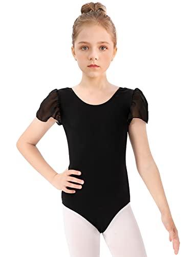 Bezioner Body Danza Classica Bambina Body Ginnastica Artistica Bambina Ballet Leotard Manica a Sbuffo per 3-12 Anni Nero 110