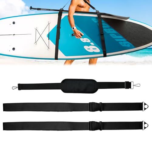 WEFHEF Tracolla per SUP Regolabile, Cinghia Trasporto per Surfboard e Paddleboard, Set con 1 Spallaccio Imbottito 120cm e 2 Cinghie 200cm per Kayak Longboard e Attrezzature Acquatiche