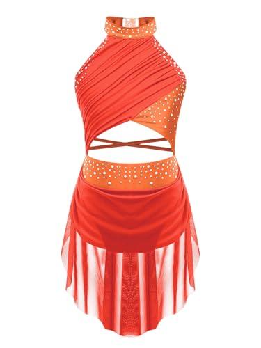YiZYiF Vestito da Balletto Bambina Costume di Danza Senza Maniche Abito da Ballo Lirico Contemporaneo Body da Ginnastica Vestito Pattinaggio Artistico Arancione Fluorescente 7-8 Anni