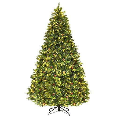 COSTWAY Albero di Natale 210/225/240 cm, Albero di Natale con 460/540/600 Luci a LED Bianco Caldo, 925/1125/1335 Rami e Pigne, Decorazione Natalizia per Casa e Negozio (240cm)