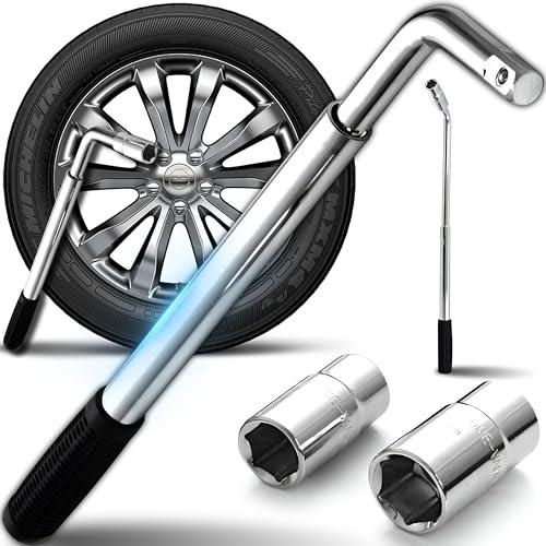 Retoo Chiave Telescopica Ruote Auto, Impugnatura Antiscivolo Gommata, Bussole Doppie 17 19 21 23 mm, Acciaio Cromato, Regolabile 350 500 mm, Attrezzo Veicoli Officina Moto