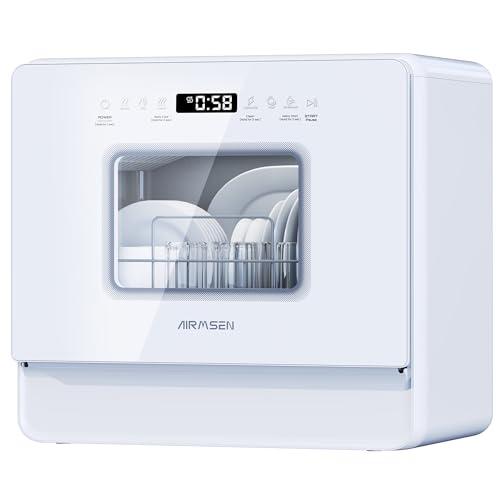 AIRMSEN Lavastoviglie da Tavolo Mini Lavastoviglie con 7+2 Programmi Funzione Sale Addolcitore Serbatoio da 5L Control Táctil & Pantalla LED, Lavastoviglie Compatta per Cucine Appartamenti e Dormitori
